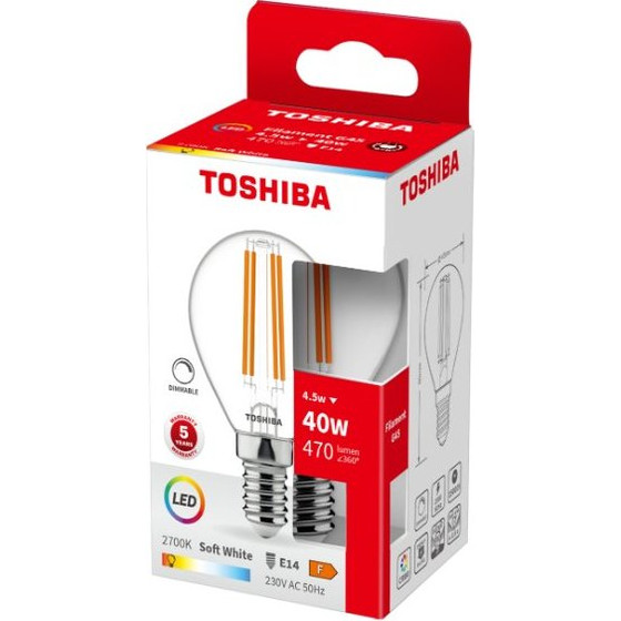 Toshiba Led Filament G45 E14 4.5W 2700K Dimmable - (DELS-FGW44P514DF11)
