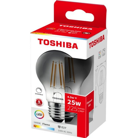 Toshiba Led Filament Smoky A60 E27 4.5W 1800K Dimmable - (DELS-FBE44P5S7DG11)