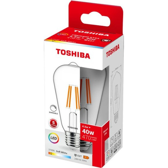 Toshiba Led Filament ST64 E27 4.5W 2700K Dimmable - (DELS-STW44P567DF11)