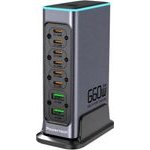 Powertech ������� �������� 2x Usb & 6x USB-C, GaN, 140W, ���� - (PT-1621)