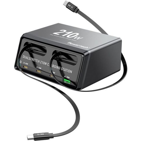 Powertech ������� �������� USB/3x USB-C/2x USB-C �������, GaN, 160W, ������ - (PT-1623)