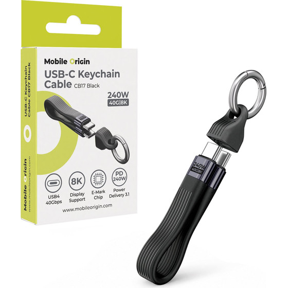 Mobile Origin 240W 40GBps 8K USB-C Keychain Cable CB17 Black - (MO-UK-CB17-BLK)