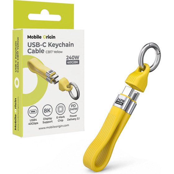 Mobile Origin 240W 40GBps 8K USB-C Keychain Cable CB17 Yellow - (MO-UK-CB17-YLW)