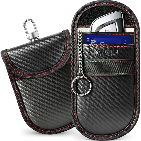 Tech-Protect KLR100 Pouch Keyless Rfid Signal Blocker Case Carbon BLACK/RED