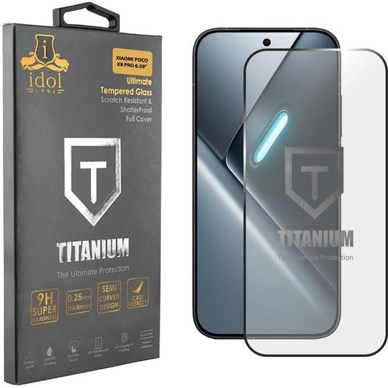 Idol 1991 Tempered Glass Xiaomi Poco X8 Pro 6.59'' 9H 0.25mm Titanium Semi Curved Full Glue BLACK