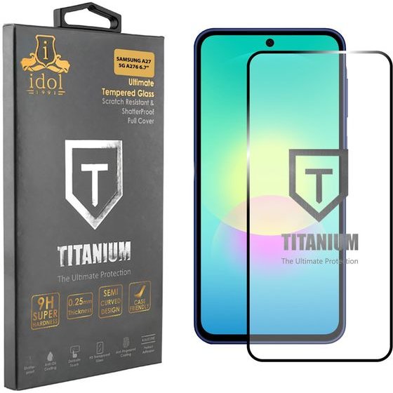 Idol 1991 Titanium Tempered Glass Samsung A27 5G A276 6.7in 9H 0.25mm Semi Curved Full Glue BLACK
