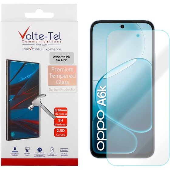 Volte-Tel Tempered Glass Oppo A6k 5G/A6x 6.75in 9H 0.30mm 2.5D Full GLUE