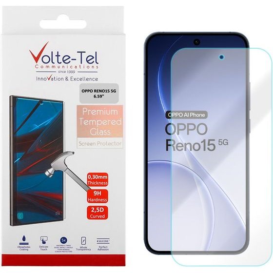 Volte-Tel Tempered Glass Oppo RENO15 5G 6.59in 9H 0.30mm 2.5D Full GLUE