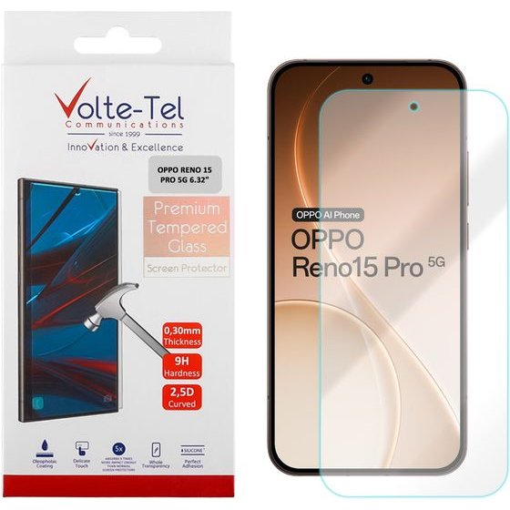Volte-Tel Tempered Glass Oppo RENO15 Pro 5G 6.32in 9H 0.30mm 2.5D Full GLUE