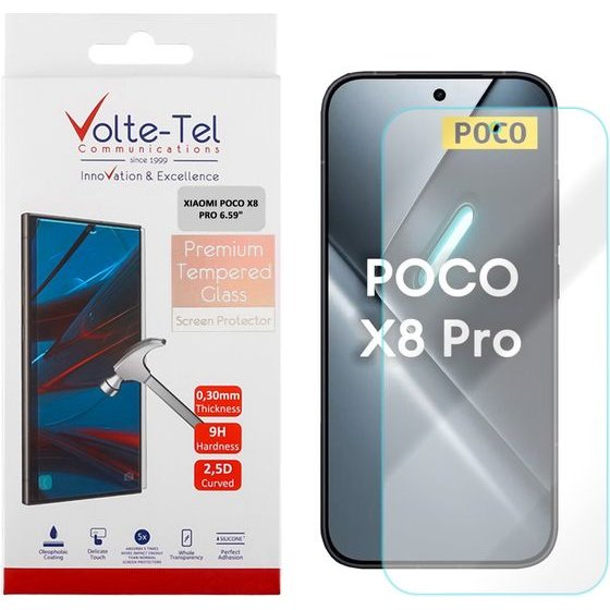 Volte-Tel Tempered Glass Xiaomi Poco X8 Pro 6.59in 9H 0.30mm 2.5D Full GLUE