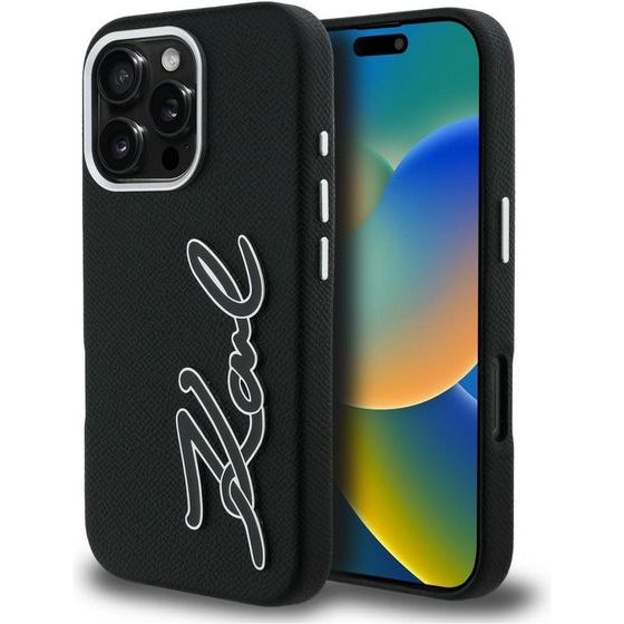 Karl Lagerfeld Case Fw Grained Signature Logo For Iphone 16 Pro Black - (KLHCP16LPGFKSRSK)