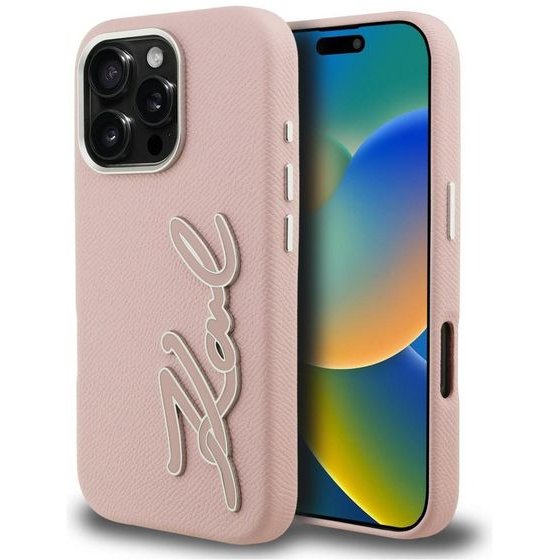 Karl Lagerfeld Case Fw Grained Signature Logo For Iphone 16 Pro Max Pink - (KLHCP16XPGFKSRSP)