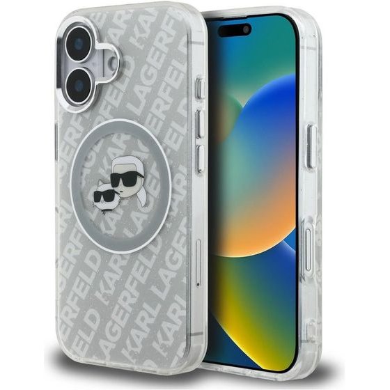 Karl Lagerfeld Case Iml Glitter Karl & Choupette Heads Logo Magsafe For Iphone 16 Grey - (KLHMP16SHMKBKCHG)