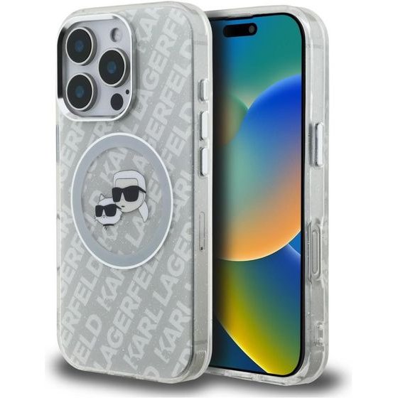 Karl Lagerfeld Case Iml Glitter Karl & Choupette Heads Logo Magsafe For Iphone 16 Pro Max Grey - (KLHMP16XHMKBKCHG)
