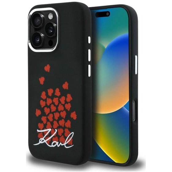 Karl Lagerfeld Case Silicone Heart Sign Logo Magsafe For Iphone 16 Pro Black - (KLHMP16LSMHBKSK)