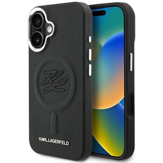 Karl Lagerfeld Initial & Metal Logo Magsafe Case For Iphone 16 Black - (KLHMP16SPGFKLRDK)