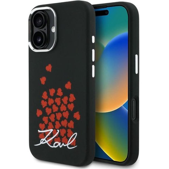 Karl Lagerfeld Silicone Heart Sign Logo Magsafe Case For Iphone 16 Black - (KLHMP16SSMHBKSK)