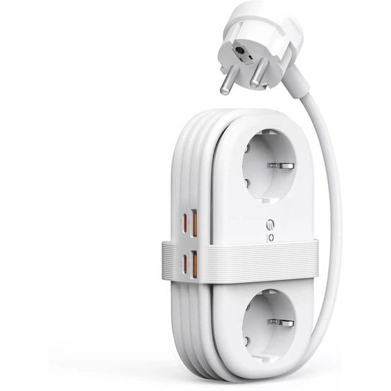 Orico AP3 20W Gan 5in1 Power Strip 2x Ac + 2x USB-A + 1x USB-C - White -AP3-2A2U2C-65-EU-WH-Ep - (ORICO-AP3-2A2U2C-65-EU-WH-EP-HU)