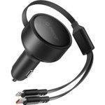 Orico Dual Stretch 60W USB-C Car Charger With Two Retractable USB-C + Lightning Cables - Black -DS-60-2C1L - (ORICO-DS-60-2C1L-BK-EP-HU)