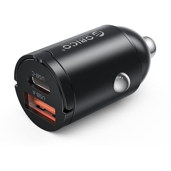 Orico Miniring 30W USB-A + USB-C Car Charger - Black -MR-30-1A1C - (ORICO-MR-30-1A1C-BK-EP-HU)