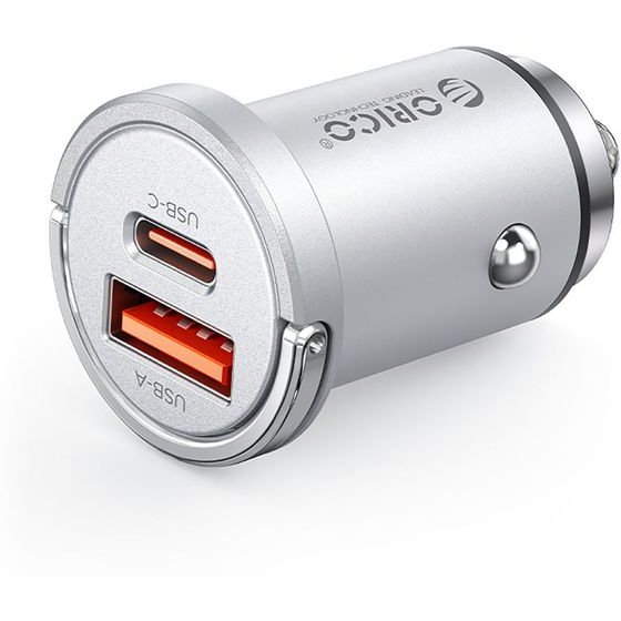 Orico Miniring Pro 45W USB-A + USB-C Car Charger - Silver -MR-45-1A1C - (ORICO-MR-45-1A1C-SV-EP-HU)