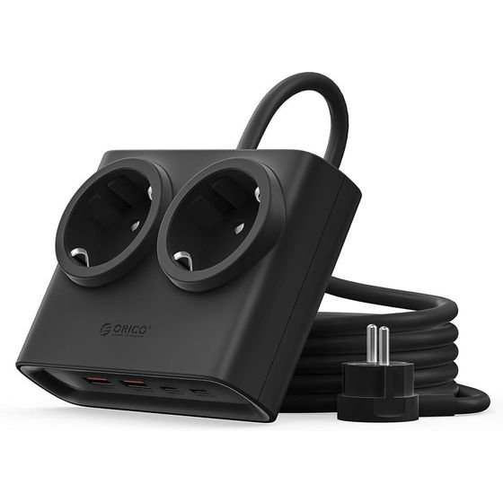 Orico PDC25 25W 6in1 Power Strip 2x Ac + 2x USB-A + 2x USB-C - Black -PDC25-2A2U2C-EU-BK-Ep - (ORICO-PDC25-2A2U2C-EU-BK-EP-HU)