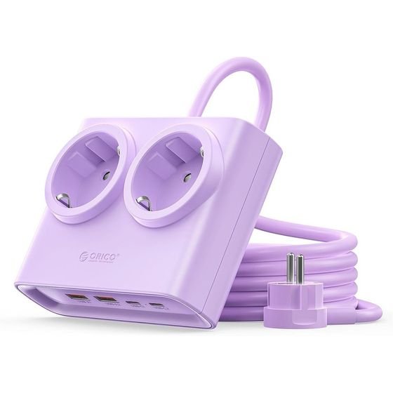 Orico PDC25 25W 6in1 Power Strip 2x Ac + 2x USB-A + 2x USB-C - Purple -PDC25-2A2U2C-EU-PU-Ep - (ORICO-PDC25-2A2U2C-EU-PU-EP-HU)