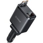 Orico Twin Reach 45W USB-A + USB-C Car Charger With Two Retractable USB-C Cables - Black -TR-45-1A3C - (ORICO-TR-45-1A3C-BK-EP-HU)