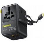 Baseus Wall Charger Travel Enercore CG11, 70W, 10A, 1 x USB-C - 2 x Schuko - 2 x USB-A, With USB-C Cable, Black - (E0307E00)