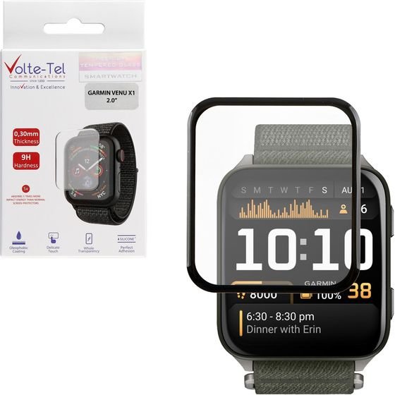 Volte-Tel Plexi Tempered Glass Garmin Venu X1 46mm 3D Edge 2.0in 0.30mm Full Glue Full Cover BLACK