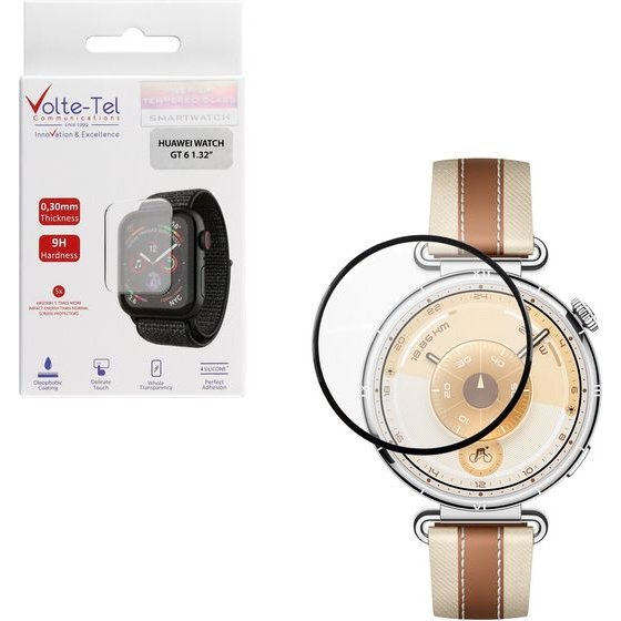 Volte-Tel Plexi Tempered Glass Huawei Watch Gt 6 41mm 3D Edge 1.32in 0.30mm Full Glue Full Cover BLACK