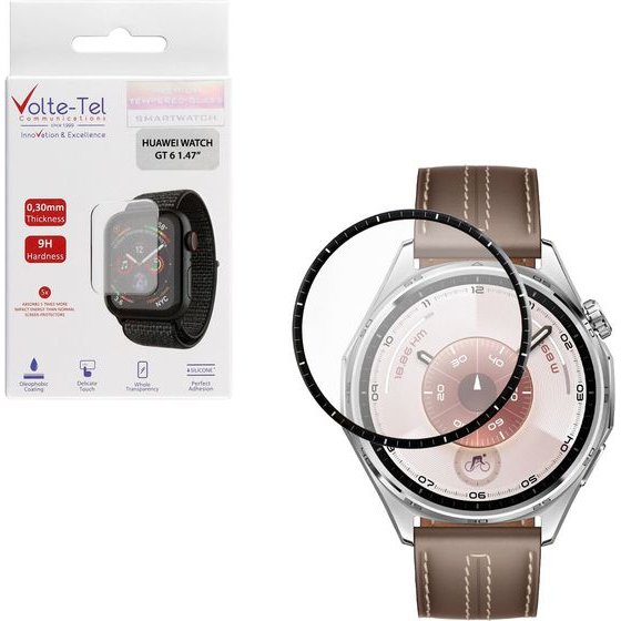 Volte-Tel Plexi Tempered Glass Huawei Watch Gt 6 46mm 3D Edge 1.47in 0.30mm Full Glue Full Cover BLACK