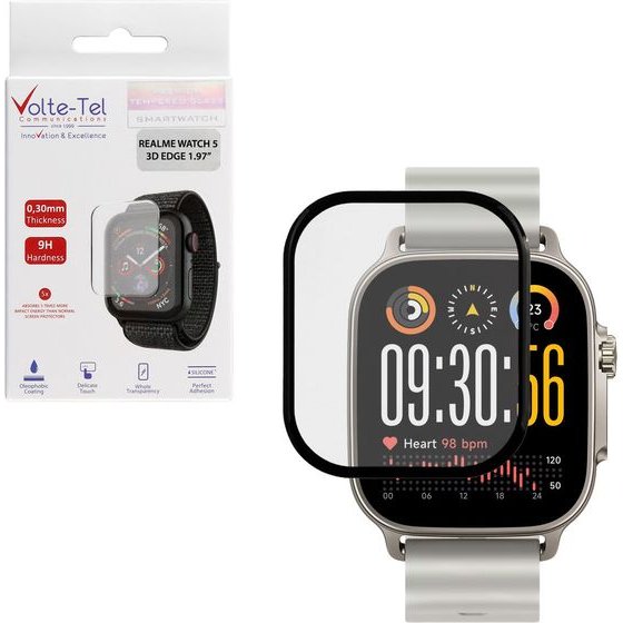 Volte-Tel Plexi Tempered Glass Realme Watch 5 3D Edge 1.97in 0.30mm Full Glue Full Cover BLACK
