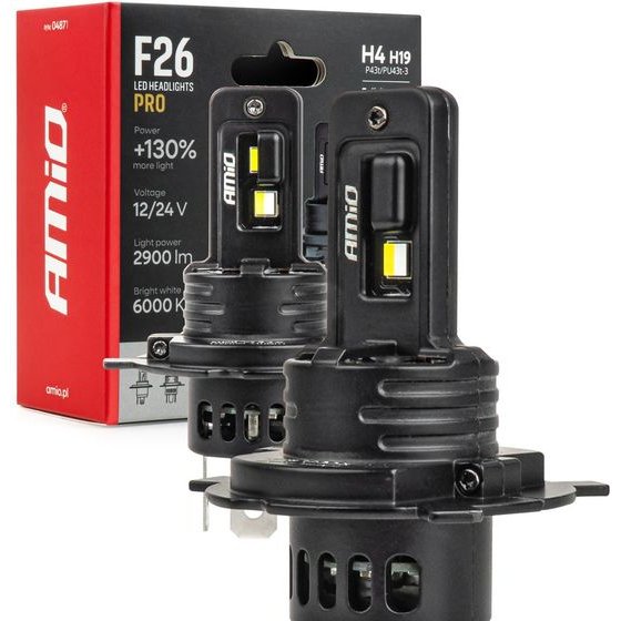 AMiO - ������ Led F26 Pro Series H4/H19 12/24V 68W 2900-3550lm 6.000K Full Can-Bus Plug&Play - 2 ���. (04871/AM) - (04871)