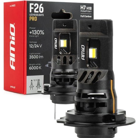 AMiO - ������ Led F26 Pro Series H7/H18 12/24V 68W 2900-3550lm 6.000K Full Can-Bus Plug&Play - 2 ���. (04872/AM) - (04872)