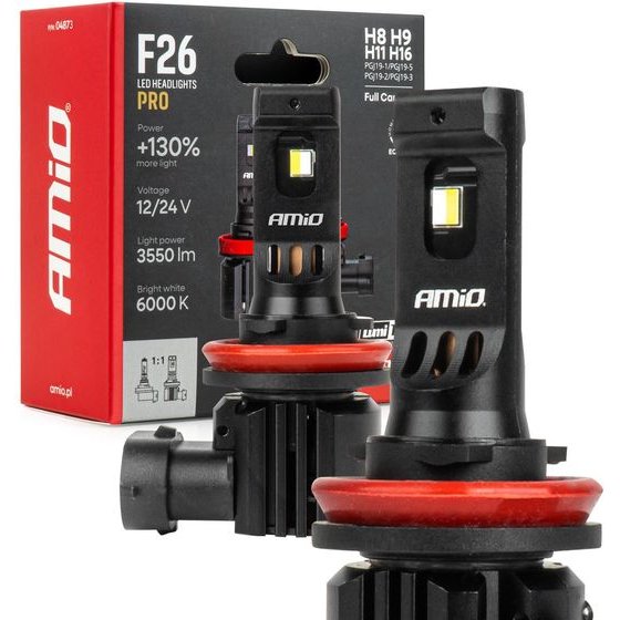 AMiO - ������ Led F26 Pro Series H8/H9/H11/H16 12/24V 68W 2900-3550lm 6.000K Full Can-Bus Plug&Play - 2 ���. (04873/AM) - (04873)