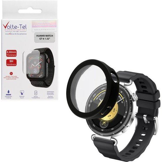 Volte-Tel Pc Edge Cover Tempered Glass Huawei Watch Gt 6 41mm 1.32in 9H 0.30mm 3D Full Glue Full Cover Office Cherry Matte BLACK