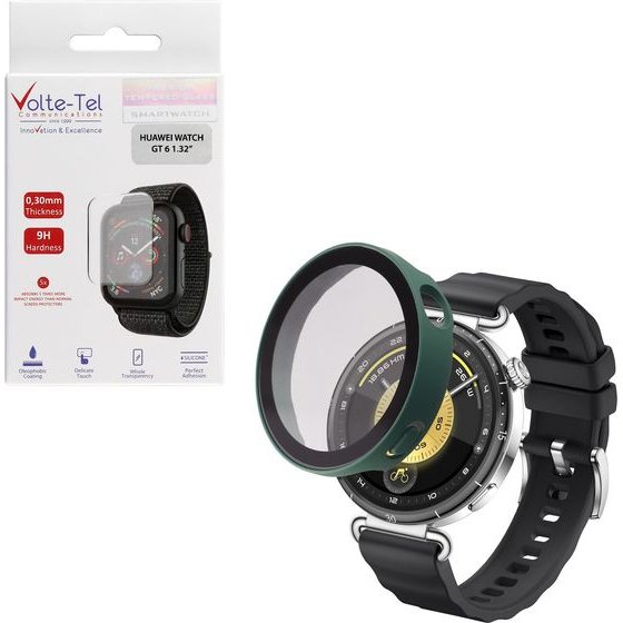 Volte-Tel Pc Edge Cover Tempered Glass Huawei Watch Gt 6 41mm 1.32in 9H 0.30mm 3D Full Glue Full Cover Office GREEN