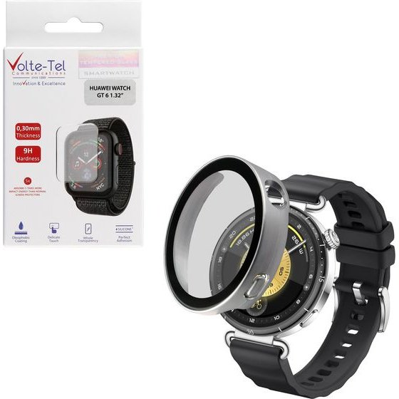 Volte-Tel Pc Edge Cover Tempered Glass Huawei Watch Gt 6 41mm 1.32in 9H 0.30mm 3D Full Glue Full Cover SILVER