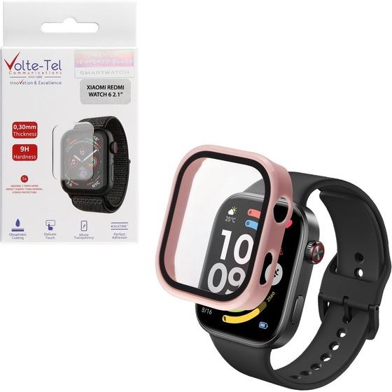 Volte-Tel Pc Edge Cover Tempered Glass Xiaomi Redmi Watch 6 2.1in 9H 0.30mm 3D Full Glue Full Cover Cherry Blossom PINK