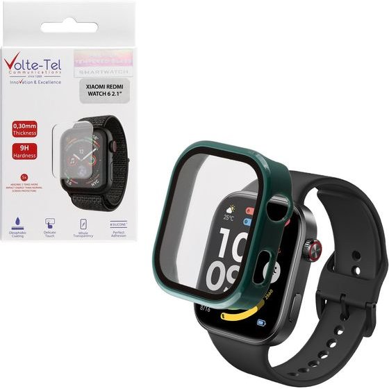 Volte-Tel Pc Edge Cover Tempered Glass Xiaomi Redmi Watch 6 2.1in 9H 0.30mm 3D Full Glue Full Cover GREEN