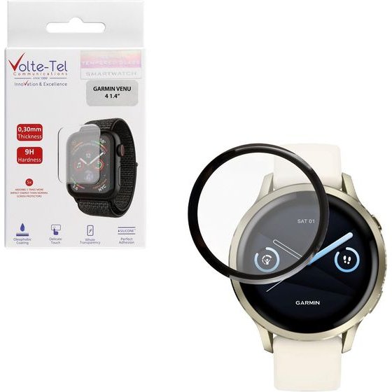 Volte-Tel Plexi Tempered Glass Garmin Venu 4 41mm 3D Edge 1.2in 0.30mm Full Glue Full Cover BLACK