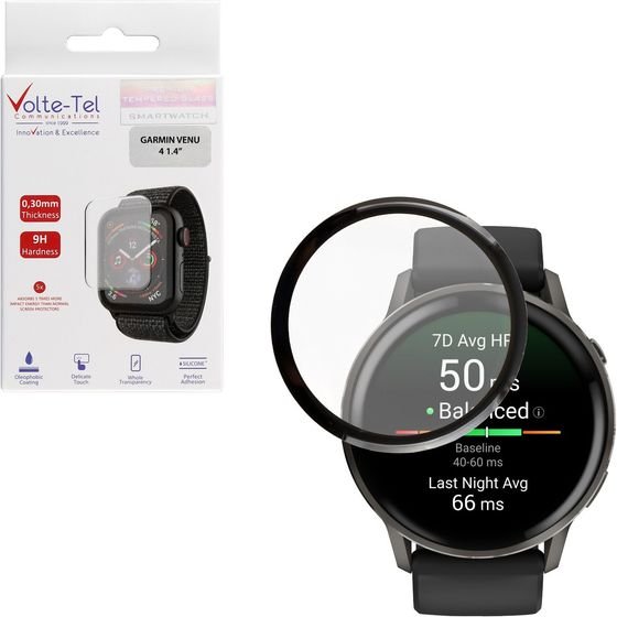 Volte-Tel Plexi Tempered Glass Garmin Venu 4 45mm 3D Edge 1.4in 0.30mm Full Glue Full Cover BLACK