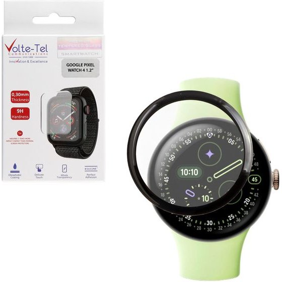 Volte-Tel Plexi Tempered Glass Google Pixel Watch 4 41mm 3D Edge 1.2in 0.30mm Full Glue Full Cover BLACK