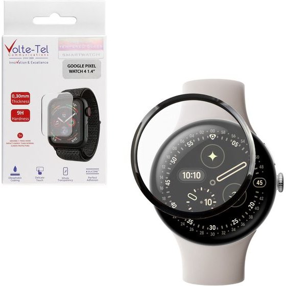 Volte-Tel Plexi Tempered Glass Google Pixel Watch 4 45mm 3D Edge 1.4in 0.30mm Full Glue Full Cover BLACK