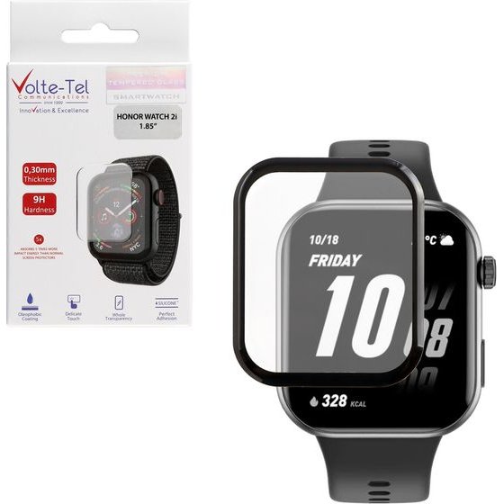 Volte-Tel Plexi Tempered Glass Honor Watch 2i 45mm 3D Edge 1.85in 0.30mm Full Glue Full Cover BLACK