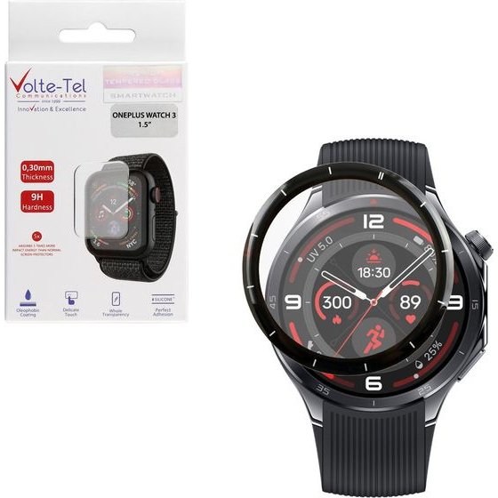 Volte-Tel Plexi Tempered Glass Oneplus Watch 3 46MM 3D Edge 1.5in 0.30mm Full Glue Full Cover BLACK