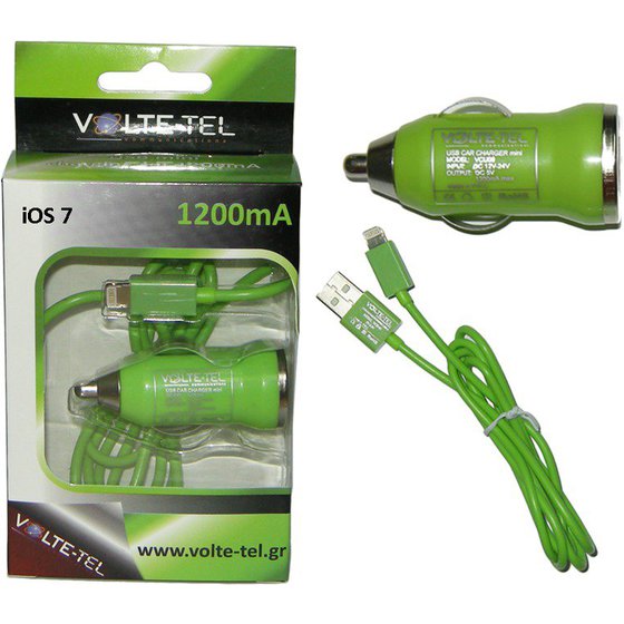 IPHONE 5 USB(���������-DATA VCD01+�.� VCU09 1200MA)GREEN IOS7 VT