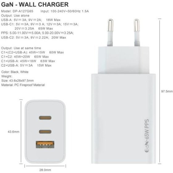 Fulmova 65W Cablu USB-C White