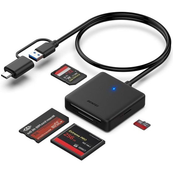 Benfei Card Reader 4 In 1 USB-C USB-A 3.0 For Sd Micro Sd Ms Cf black